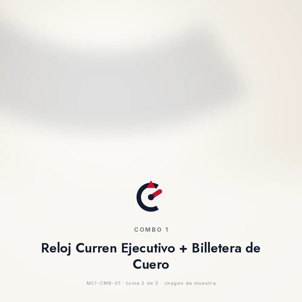COMBO 1: Reloj Curren Ejecutivo + Billetera de Cuero, bodegón masculino: reloj puesto