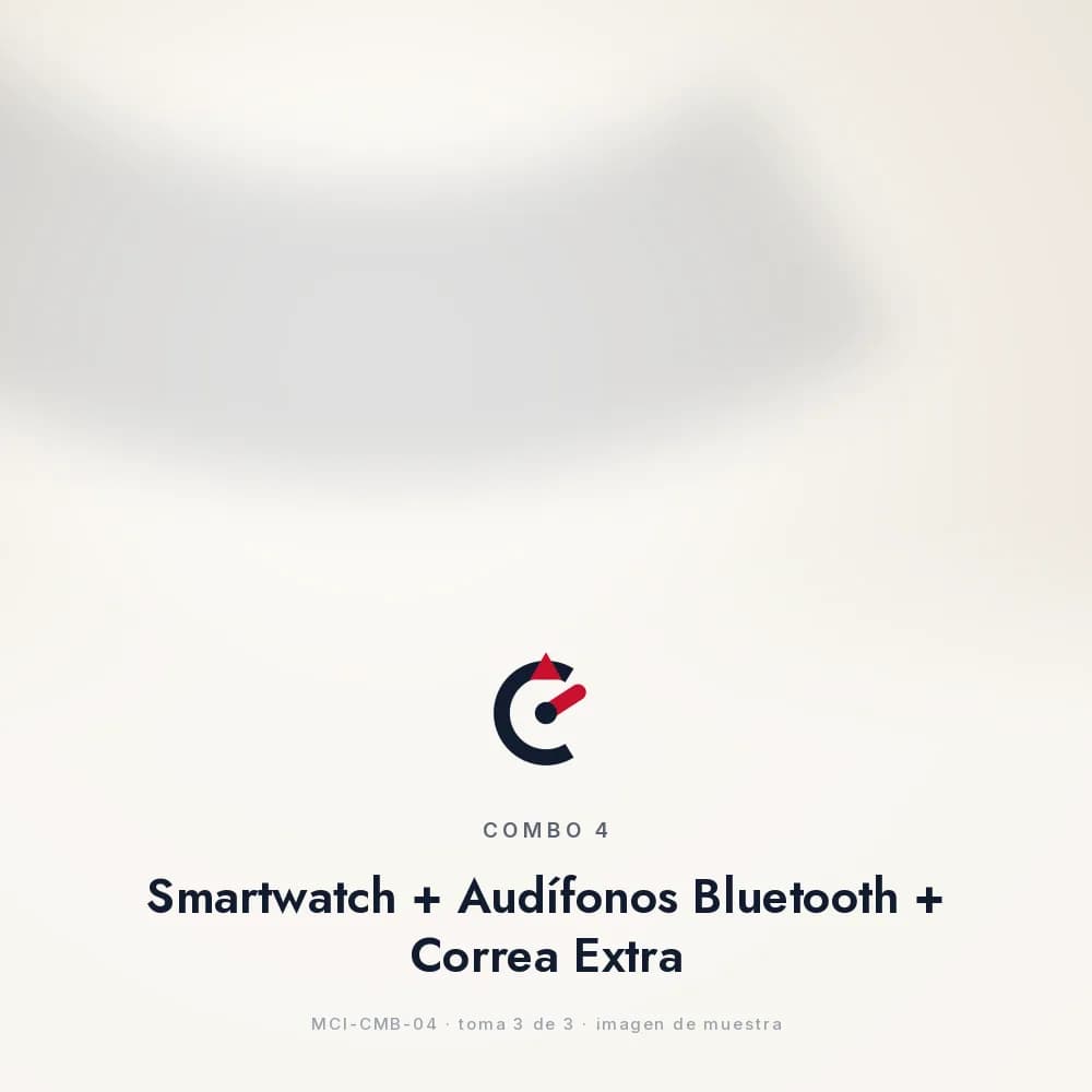 COMBO 4: Smartwatch + Audífonos Bluetooth + Correa Extra, persona con el reloj puesto y un audífono en la oreja